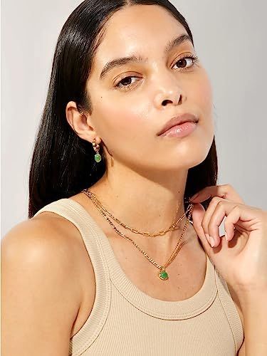 Green Aventurine Stone Pendant Necklace for Women Dainty 18K Plated Gold Chain Choker Necklace,Layered Necklace,Jewelry Set Non Tarnish - color: Green-3pcs
