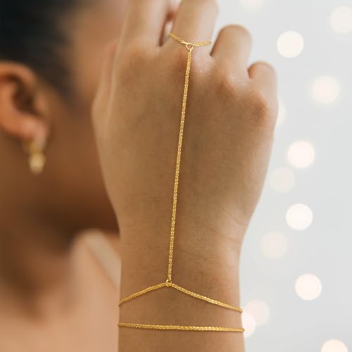 Hand Chain Bracelet for Women Trendy, Dainty Silver Beaded Finger Ring Bracelet Non Tarnish Minimalist Adjustable Simple Cute Silver Bracelets Waterproof Fashion Jewelry - color: Gold-07