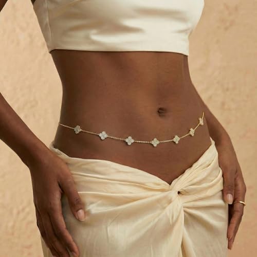 14K Gold Plated Waist Chain for Women, Layered Belly Belt Chains Beach Waist Beads Chain Waterproof Body Chain Summer Jewelry Accessories for Women - style: GD-4