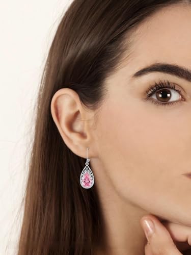POIUY Gifts for Women Hypoallergenic Teardrop Filigree Birthstone Leverback Dangle Earrings 18K White Gold Fashion Jewelry Anniversary Wedding Birthday Gifts for Women Daughter Sister Girlfriend Wife - style: 10-October Birthstone Earrings