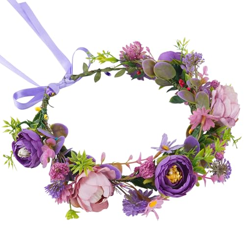 Purple Flower Crown Headband, Artificial Fairy Daisy Floral Headpiece, Forest Boho Bridal Flower Crown for Women Girls Maternity Renaissance Weeding Festivals Birthday Hair Accessories - color: Daisy Purple