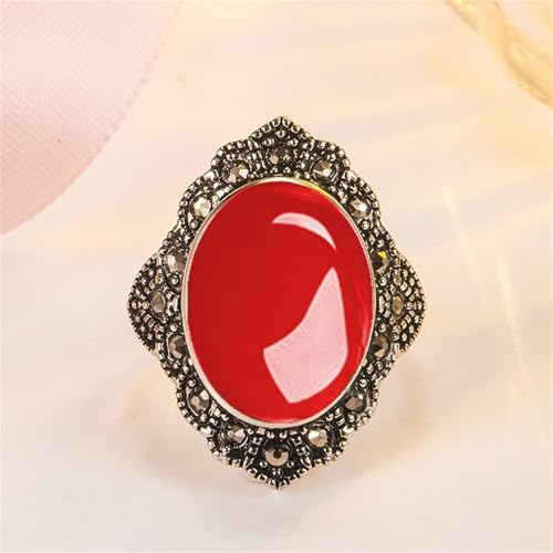 Gothic Black Crystal Stackable Joint Ring,Boho Agate Stone Knuckle Rings for Women Vintage Natural Oval Gemstone Finger Rings Costume Jewelry - color: Red