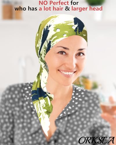 Chemo Headwear for Women Pre-Tied Head Scarf Headwraps Soft Turbans Cancer Hats Chemo Beanie Coverings Scarves - color: Green Flower