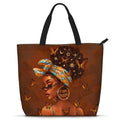 African American Women Tote Bag Black Shoulder Handbag For Women Fit Work Beach Labtops With Zip - color: Black Women 9