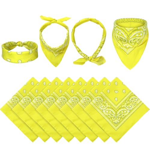 Blulu 12 Pack Neon Bandanas Bulk Multi Purpose Paisley Cowboy Bandanas for Men Women Headband Western Music Festival Rave - color: Light Yellow