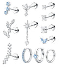 ORAZIO 16 Gauge Cartilage Earrings for Women Flat Back Hypoallergenic Surgical Steel Small Flatback Stud Hoop Cartilage Earring Stack Set Daith Conch Tragus Helix Piercing Jewelry Single PC - color: Silver Plated+Blue CZ