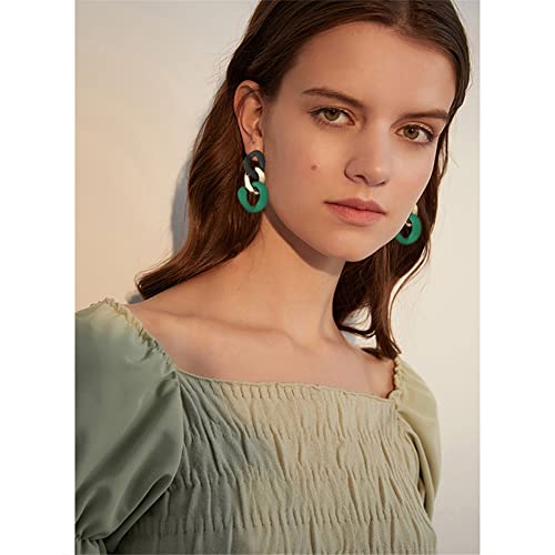 Charm Elegant Hollow Color Chain Acrylic Geometric Temperament Dangle Drop Earrings Bohemian Minimalist Hypoallergenic Jewelry Gift - color: Black Green earrings