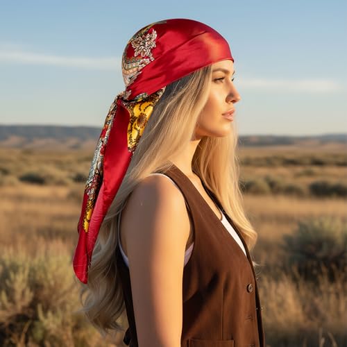 Pistha Head Scarf Bandana for Women, Satin Scarf for Hair, Large Square Silk Bandana Headscarf for Women and Men 35 Inch - style: Classic-red