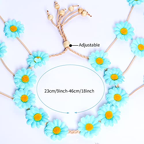 Sucrain 2pcs Flower Hippie Headband Floral Crown Summer Sunflower Hair Accessories for 70 s Bohemian Costumes Style for Women(Light Green+Colorful) - color: Green+Colorful