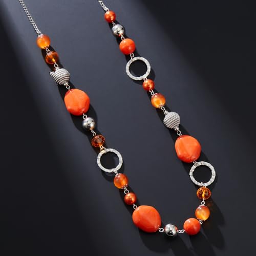 PEARL&CLUB Long Beaded Necklaces For Women - Sweater Chain Fashion Jewelry Necklace Gifts For Women - color: 23-Orange