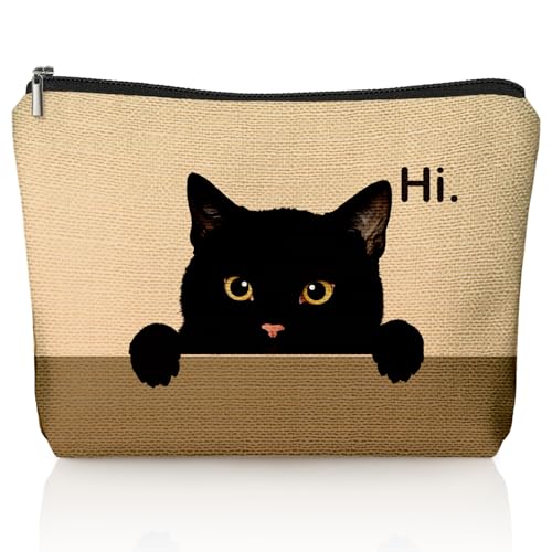 Black Cat Makeup Bag, Hi Cute Black Kitty Cosmetic Bags for Women, Cat Mom Lady Lover Gifts for Women, Pet Lovers Owners Gifts Zipper Makeup Pouch - color: 02-Cat(01)