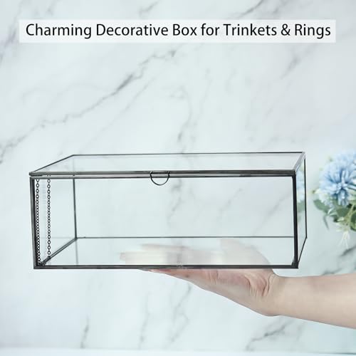HighFree Vintage Glass Box with Lid - Clear Jewelry Glass Display Box Keepsake Box - Home Decor Decorative Box for Trinket Rings Bracelet (Black, Large) - color: Black, size: Large