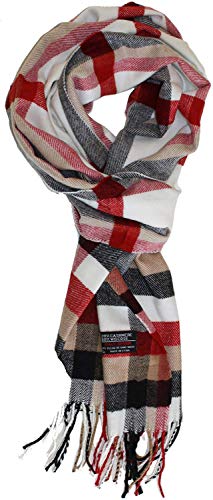 VERONZ Super Soft Classic Cashmere Feel Winter Scarf - color: White Red Plaid