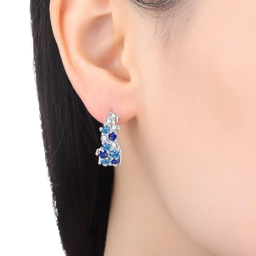 Earrings for Women 925 Sterling Silver Hoop Earring Colorful Cute Fashion Hoop Earrings Graduation Birthday Jewelry Gifts for Women - color: Blue Gradient Stone Earrings