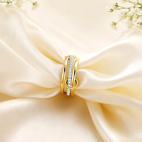 Gold Stackable Rings for Women 18k Gold Plated Rings Non Tarnish Gold Rings Cubic Zirconia Rings Silver Gold Multi Ring Interlocking Stackable Rings Mixed Metals Stack Rings Set Jewelry Gift for Women - color: 1 pcs silver+2 pcs gold, size: 9