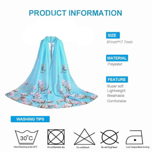 Xyueanlo Women's Chiffon Scarf Lightweight Scarves Fashion Elegant Floral Print Scarfs Shawls - color: Flower Blue