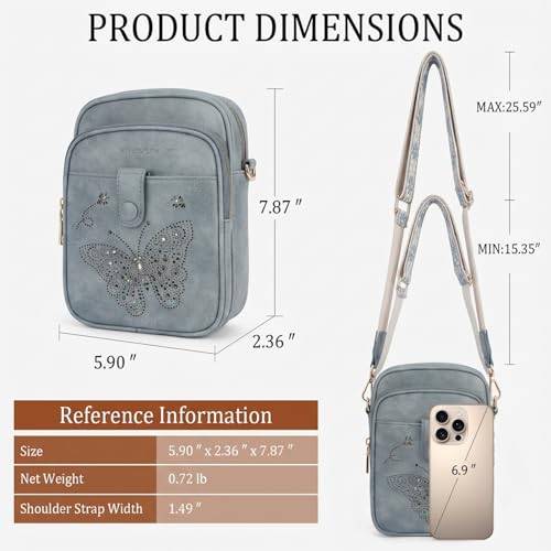KITEVIUN Crossbody Bags for Women Leather Crossbody Purse Small Shoulder Phone Purse with Adjustable Strap & RFID Card Slots - color: 03-blue