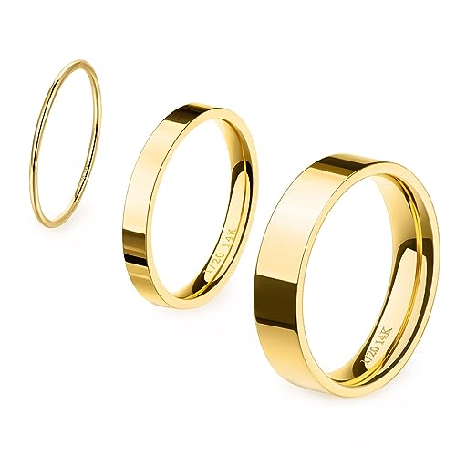 NOKMIT 1mm 3mm 5mm 14K Gold Filled Rings Set for Women Girls Dainty Cute Stacking Stackable Thumb Pinky Bands Non Tarnish Comfort Fit Size 5 to 10