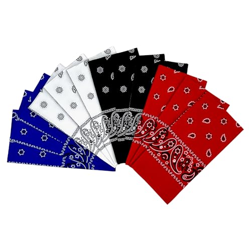Vamqor 12pcs Bandana for women and men 100% Cotton Custom Fashion Paisley Design Multifunctional Outdoor Square Handkerchief - color: Basic Assorted