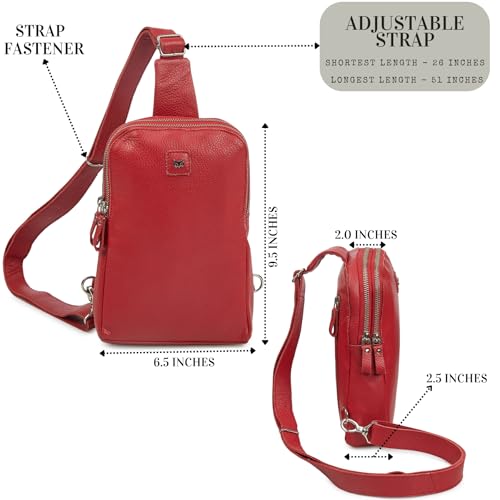 Leather Sling Bag for Women Genuine Crossbody Purse Small Trendy Cross Over Chest with Phone and Credit Card Slots (Red Nappa) - color: Red Nappa
