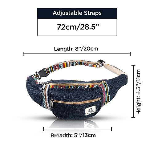 Freakmandu Eco-Friendly Boho Hippie Style Hemp Fanny Pack Blue Hip Waist Bag for Hiking Running Jogging (Azure) - color: Azure