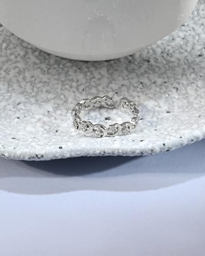 Silver Moon Star Cubic Zirconia Open Ring Boho Stackable Adjustable Ring for Women Boho Jewelry