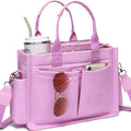 ZHMO Canvas Tote Bag for Women,Women's Bags Crossbody Bags Work Laptop Tote Bag Large Handbags Purse for Travel Nurse Teacher - color: New Upgrade Plus Pink With Compartments and Inner Cup Holders