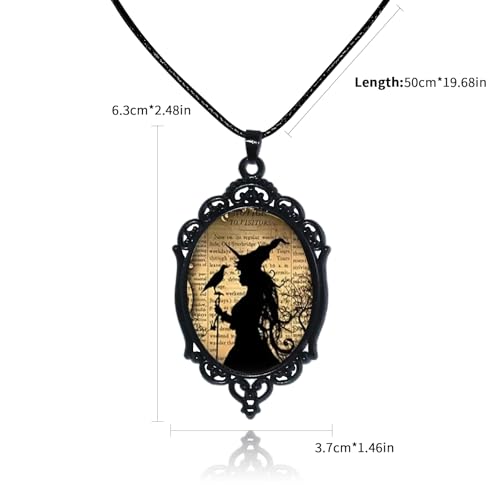 Halloween Gothic Witch Necklaces Cross Glass Pendant Necklace for Women Punk Vintage Black Dark Oval Cameo Necklace Witch Emo Necklaces Halloween Jewelry Witch Accessories 2025 - style: Witch