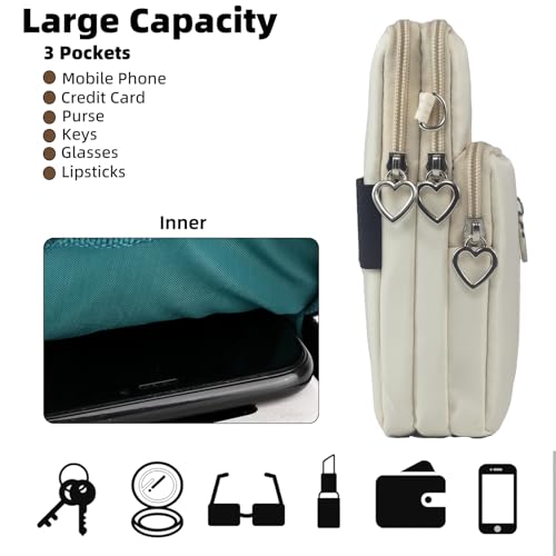 JANKS Small Crossbody Bag for Women - Mini Phone Purses with Crossbody Strap and Wallet - Nylon Arm Bag - color: A-off-white