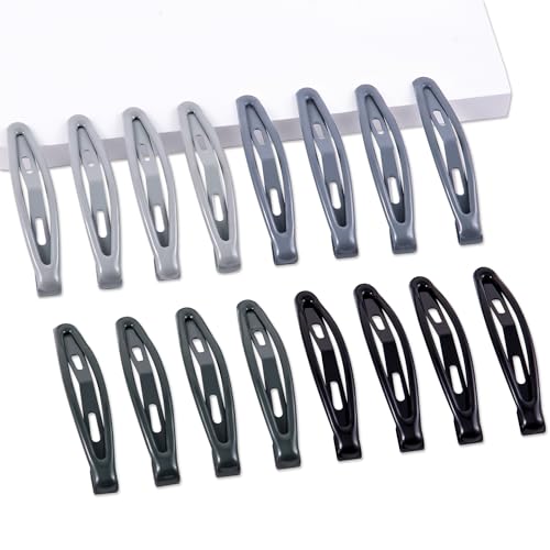 16 PCS Snap Hair Clips Metal Barrettes for Women Non Slip Barrettes for Thick and Thin Fine Hair,Bright Black Multiple Gray,2.36 x 0.43 Inches. - color: Bright Black Multiple Gray