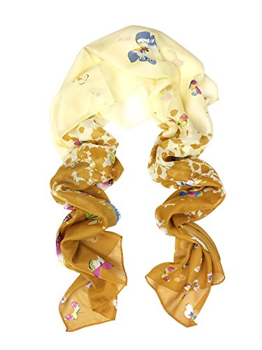 YOUR SMILE Ladies/Women's Lightweight Floral Print/Solid Color mixture Shawl Scarf For Spring Summer season - color: Beige/Khaki Butterfly