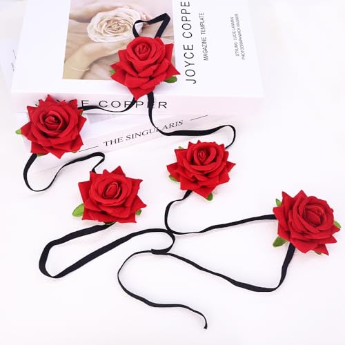 Dainty Black Upper Arm Cuff Bracelet for Women, Gothic Halloween Sexy Lace Harness Armlet Adjustable Upper Arm Chain Bangle Arm Band for Women - color: Red flower