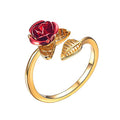 U7 Rose Flower Ring, Stackable Band Ring for Women Girls, Platinum Silver/Gold/Rose Gold Red Signet Rings Adjustable Fit Size 5 to 10 - color: Red Rose-Gold