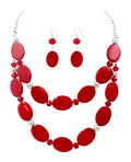 2 Layered Chunky Beaded Shell Necklace for Women Sea Shell blue/yellow/red/green/turquoise/teal/white Statement Necklace and Earring Set Elegant Women Necklace Set Jewelry Sets for Women - color: Red