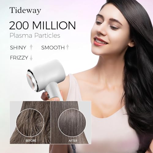 Tideway Hair Dryer Professional High-Speed Ionic Blow Dryer 110,000 RPM, Compact Hair Dryer with Magnetic Diffuser, Fast Drying with Brushless Motor Low Noise Smart Temperature Control-H11 - color: White