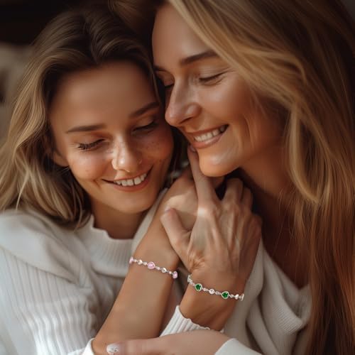 925 Sterling Silver Birthstone Heart Bracelet Jewelry Gift for Women | Rose Gold Plated Bracelets,Hypoallergenic,Adjustable Chain Personalized Anniversary Christmas Jewelry Gift for Mom Wife - color: Sterling Silver-10-Oct