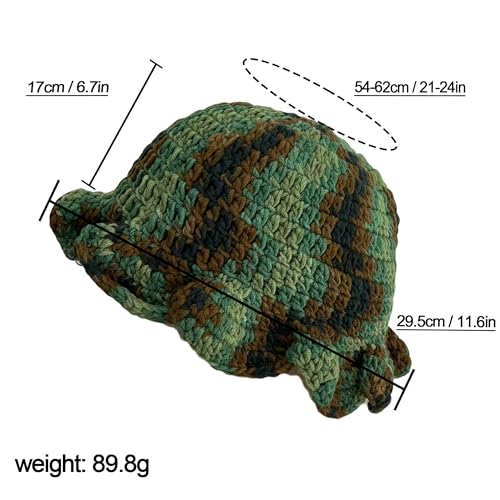 Handmade Crochet Bucket Hat for Women Boho Chic Slouchy Design Colorblock Ruffled Brim Festival&Daily Crochet Hat - color: Camouflage Color