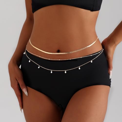 Body Chain Gold Waist Chains for Women Belly Layered Beach Waist Chains Adjustable Sexy Bikini Boho Chain - style: snake