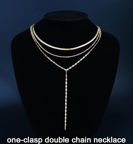iF YOU Lariat Gold Long Necklaces for Women Trendy, Dainty 14K Gold Plated Drop Chain Necklace, Layered Rosary Beaded Y Necklaces Summer Beach Jewelry Gifts - color: Three-layer Y necklace-GLD