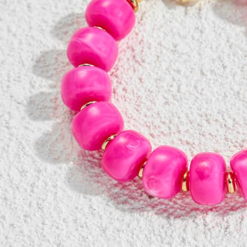 Chunky Beaded Bracelets for Women Boho Multicolor Acrylic Resin Beads Bracelet Adjustable Statement Bracelet Summer Beaded Jewelry - color: Beads bracelet-rose red