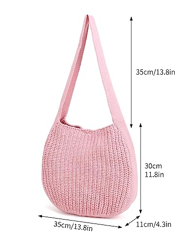 ENBEI Women's Crochet Tote Bag Knit Shoulder bag,Aesthetic Bag,Cute Eco-Friendly Tote for Travel,Daily Use,Gift Box Packaging - color: Pink