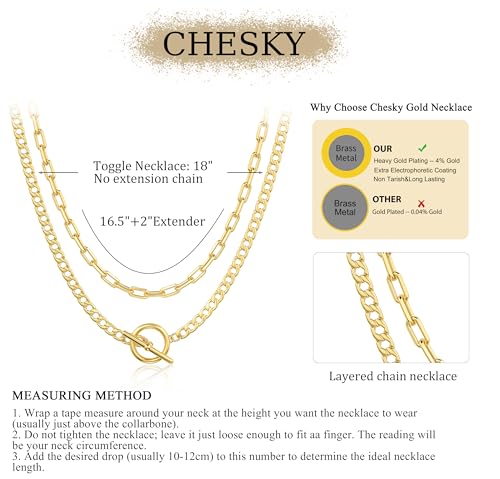 CHESKY Layered Necklaces for Women, 14K Gold Plated Chain Necklace Women Trendy Cuban Link Paperclip Chain Toggle Clasp Necklace Fashion Chunky Jewelry for Women - style: Paperclip/Toggle-GD
