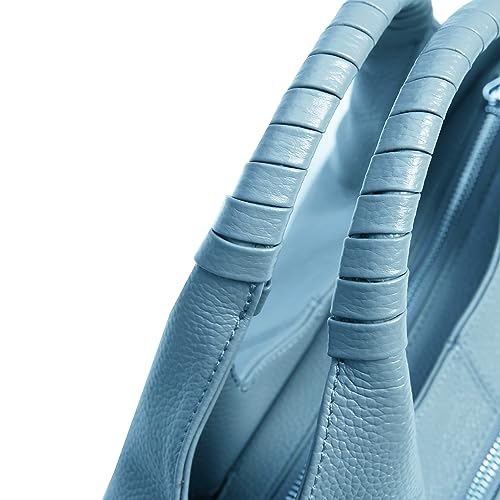 Iswee Genuine Leather Shoulder Bags Purses and Handbags for Women Satchel Designer Cross Body Hobo Medium Size Tote - color: Light Blue