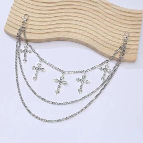 Pants Chain Wallet Chain Punk Chain Hip Hop Butterfly Lock Charm Jeans Chains Rock Chains for Women Men Hipster Women Fashion Trendy Waist Pants Chain Jewelry Clothing Accessories - color: cross 1