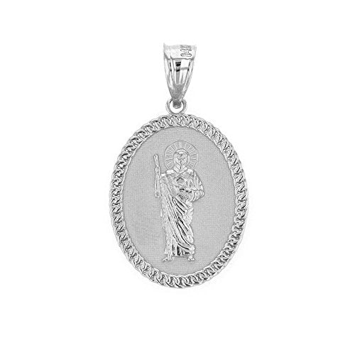 Religious Jewelry Sterling Silver Jesus The Good Shepherd Cuban Link Oval Medal Pendant (1.28")