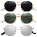 MEETSUN Round Polarized Sunglasses for Women Men Classic Retro Metal Frame Sun Glasses UV Protection - color: (3 Pack) Gold/Grey + Gold/Dark Green + Silver