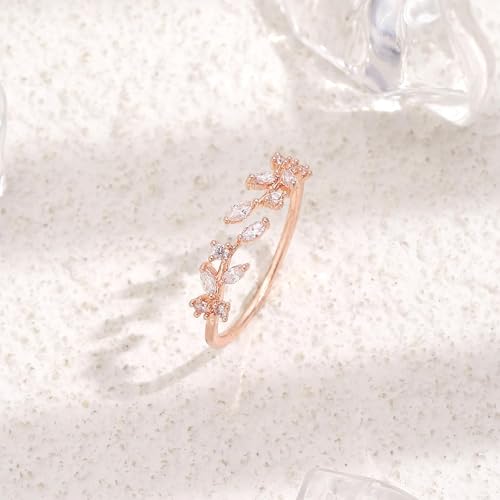 Dainty Rings Open Adjustable Ring Leaf Ring for Women Dainty Stackable Rings for Women - color: Rose-02