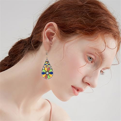 coadipress Bohemian Flower Teardrop Earrings for Women Trendy Vintage Colorful Hollow Out Flower Floral Dangle Earrings Bohemian Handmade Ethnic Statement Jewelry - color: Green Yellow