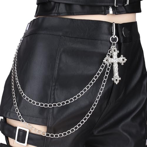 Layered Pants Chain for Men Women Punk Chain Hip Hop Jewelry Clothing Accessories Vintage Jeans Chains - style: Silver two layered
