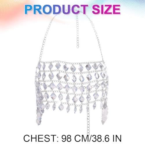 BODIY Rhinestone Body Chain Tops Crystal Halter Crop Tops Silver Bikini Chain Bra Body Accessories for Women
